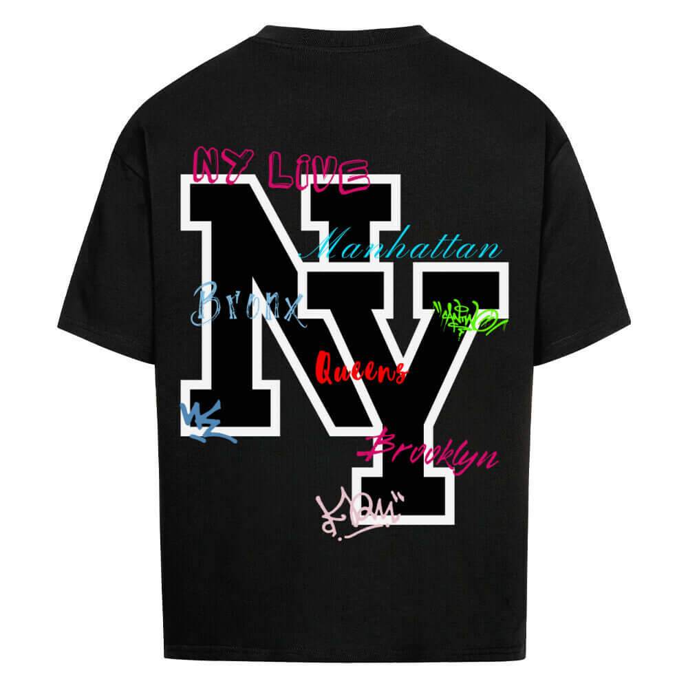 An oversized t-shirt featuring a bold "NY" print on the back, designed in a modern and stylish font. The tshirt has a relaxed fit, soft fabric, and a casual, urban-inspired look, perfect for streetwear fashion.