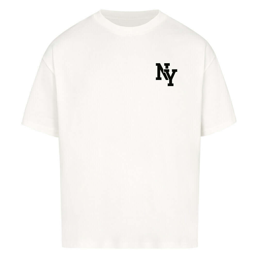 An oversized t-shirt featuring a bold "NY" print on the back, designed in a modern and stylish font. The tshirt has a relaxed fit, soft fabric, and a casual, urban-inspired look, perfect for streetwear fashion.