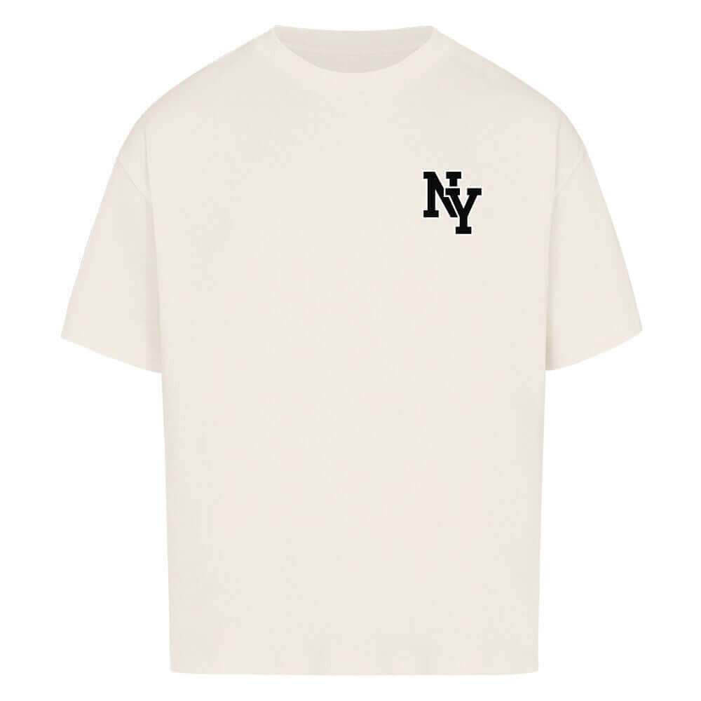 An oversized t-shirt featuring a bold "NY" print on the back, designed in a modern and stylish font. The tshirt has a relaxed fit, soft fabric, and a casual, urban-inspired look, perfect for streetwear fashion.