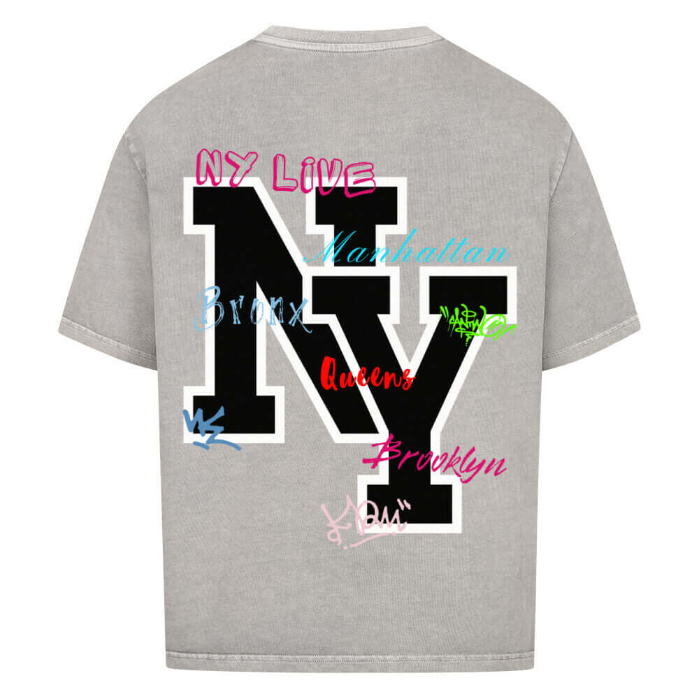 An oversized t-shirt featuring a bold "NY" print on the back, designed in a modern and stylish font. The tshirt has a relaxed fit, soft fabric, and a casual, urban-inspired look, perfect for streetwear fashion.