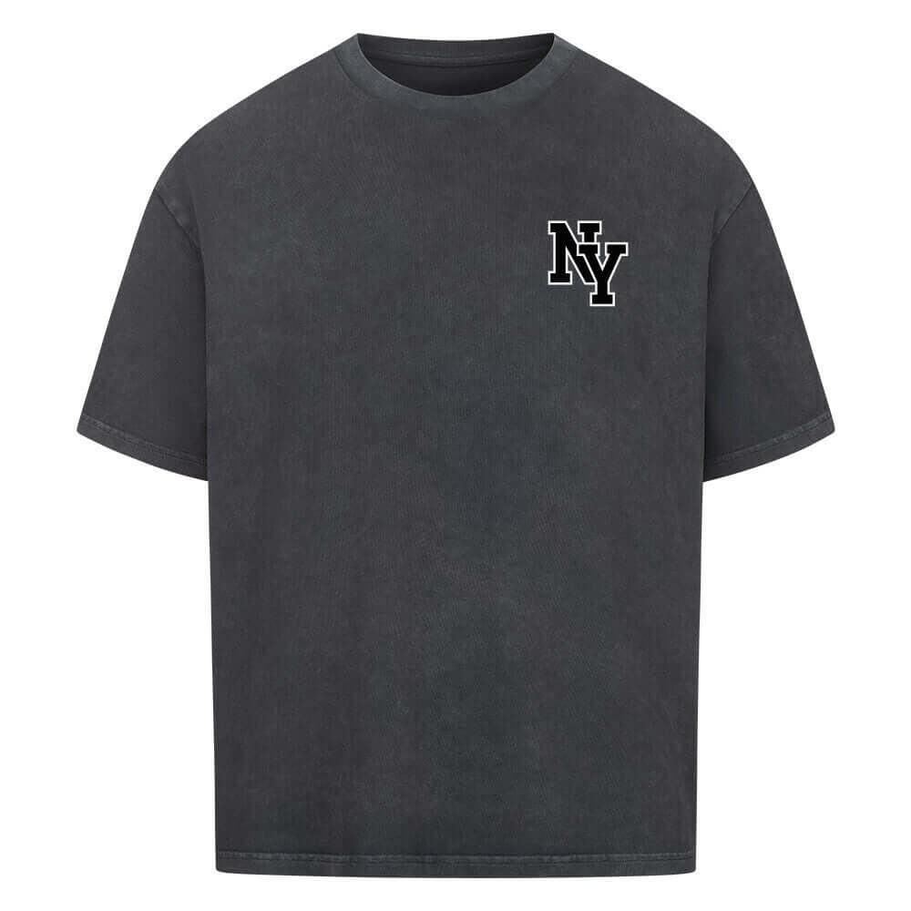 An oversized t-shirt featuring a bold "NY" print on the back, designed in a modern and stylish font. The tshirt has a relaxed fit, soft fabric, and a casual, urban-inspired look, perfect for streetwear fashion.